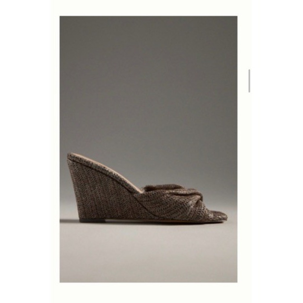 Silent D Woven Wedge Sandals Bronze Brown Twisted Knot Slide Mules Square Toe 37